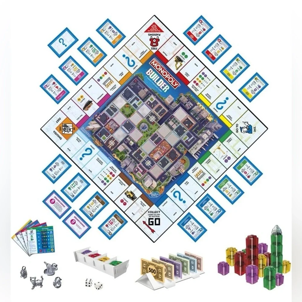 Monopoly Builder Board Game Kids Family Strategy Game Hasbro Stack Sealed New